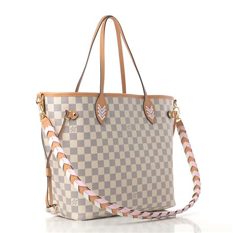 lv neverfull damier azur pink|LOUIS VUITTON Damier Azur Braided Neverfull MM Pink.